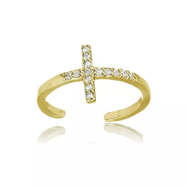 Yellow Gold Flashed Sterling Silver Cubic Zirconia Sideways Cross Toe Ring