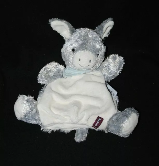 Doudou marionnette âne Régliss gris blanc beige KALOO foulard bleu NEUF