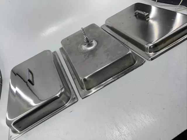 LOT of 3 Stainless Steel Full Size Steam Table Pan Dome Covers lids chafer