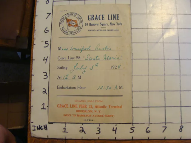 Vintage Cruise ship:1928 Grace Line SS. SANTA MEARIA filled out enevelope