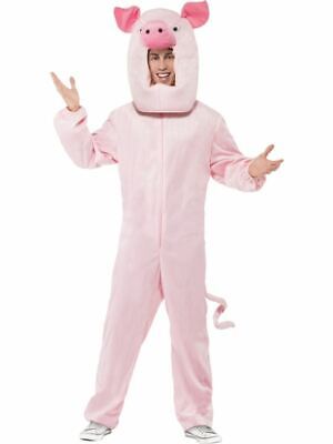 Pig Costume Pink Bodysuit Animal Farm Yard Babe Mens Fancy Dress Costume Masot