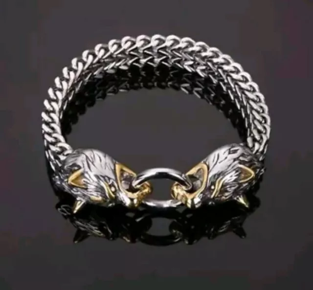 Men's New Style Viking Stainless Steel Link Chain Wolf Bracelet Bangle Gifts