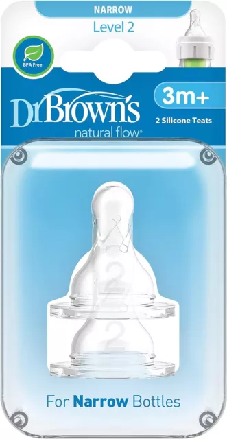 Dr. Brown's Dr Brown Natural Flow Level 2 Narrow Nipple Set of 2 (3M+) Clear