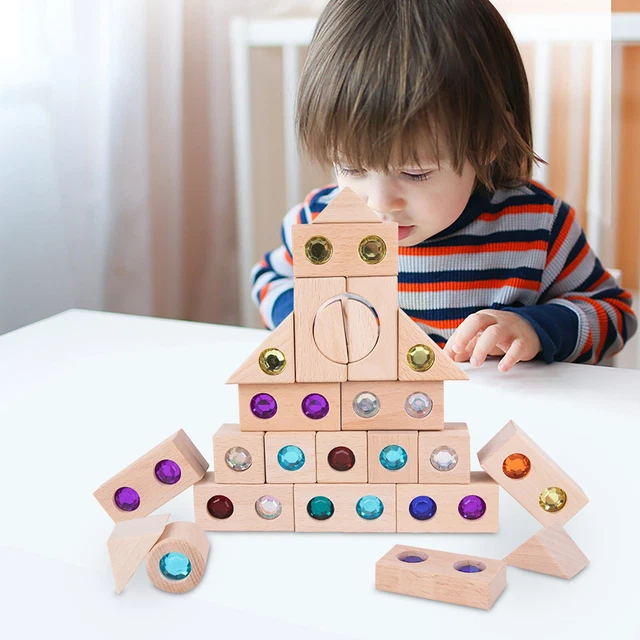 Wooden Rainbow Stone Building  Solid Wood Creative Building Color Cognition