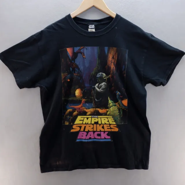 Star Wars T Shirt Large Black Empire Strikes Back Yoda Short Sleeve Cotton*
