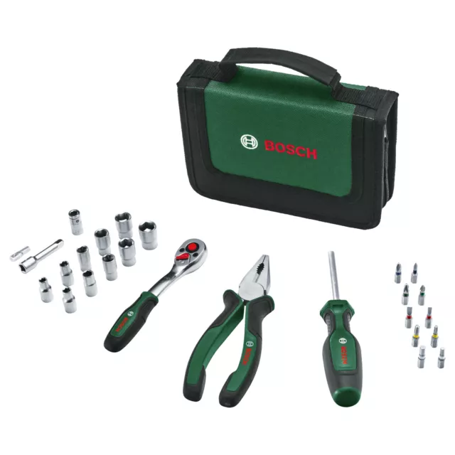 Bosch Hand Tool Set 26 Pc Inc 1/4" Ratchet, Pliers, Screwdriver, Sockets, Bits