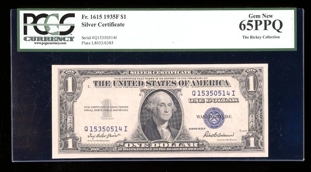 DBR $1 1935-F Silver Gem Fr. 1615 QI Block PCGS 65 PPQ Serial Q15350514I