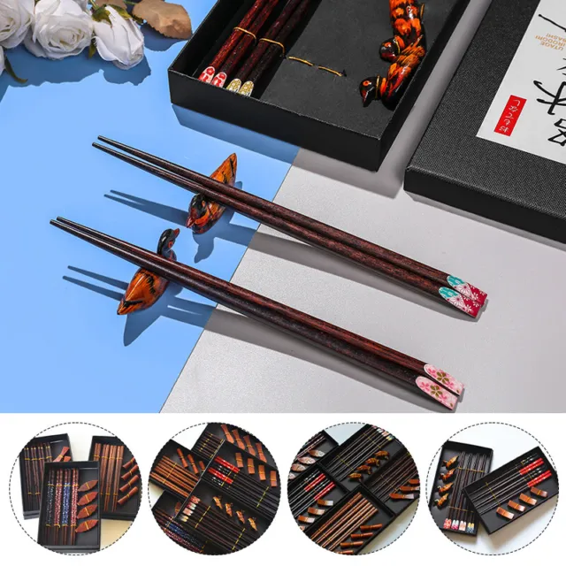 Japanese Wooden Chopsticks Gift Set Chopsticks Holders Handmade Sushi 4 Pairs