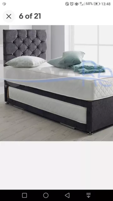 3FT SINGLE BED Grey crushed velvet DIVAN  2x drawers 24” IBEX Headboard- MADE UK