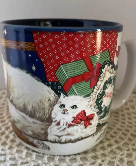 CHRISTMAS CATS coffee Mug Potpourri Press 1990 white kittens