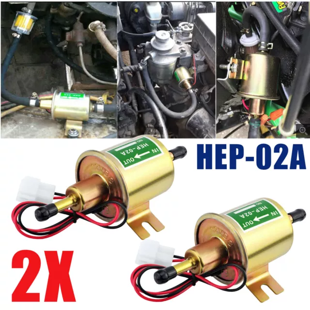 2pcs 12V Electric Fuel Pump HEP-02A Universal Inline Low Pressure Gas Diesel
