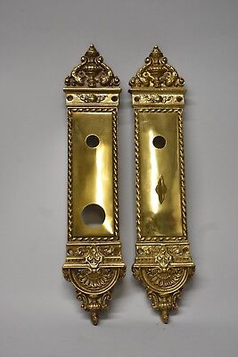 Antique Heavy Cast Brass Neo Classical Entry Door Plates 14" Tall
