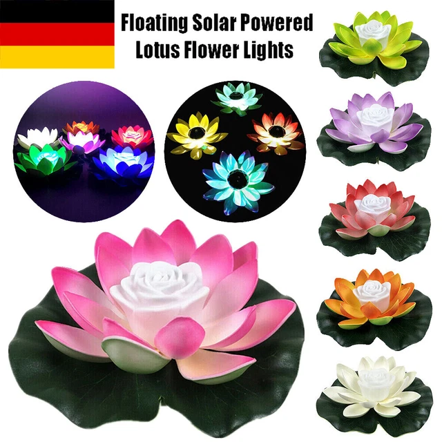 SCHWIMMEND SOLARBETRIEBENE LED Lotusblume Licht Teich Garten Landschaft