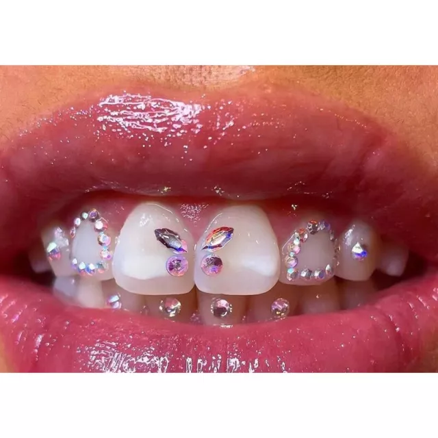 4 PIEZAS ADORNOS de gemas dentales de cristal transparente dientes