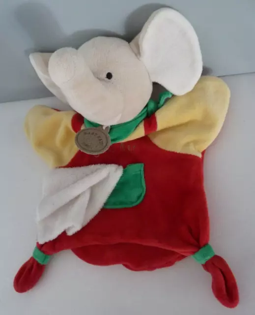 C4. Doudou Plat Marionnette Baby Nat Elephant Mouchoir Rouge Jaune Vert - Tbe