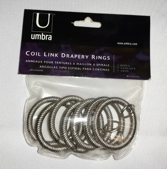 NOS Set of 7 Umbra Coil Link Spiral Corkscrew Loop Silver Metal Drapery Rings