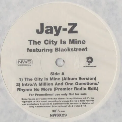 Jay-Z Featuring Blackstreet - The City Is Mine (12", Promo) (Very Good Plus (VG+