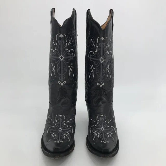 Circle G Cross Embroidered Western Cowboy Boots Black Leather Knee Womens 10 M 3