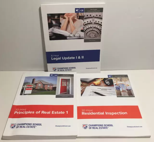 Champions School of Real Estate 3 Book Lot Set 30 Hour and 8 Hour (Read Desc)