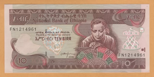 ETHIOPIA 10 BIRR XF / AU 2000EE / 2008 P-48e Prefix FN Banknote