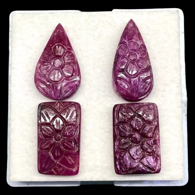 4 Pcs Natural Ruby Unheated Rare Moghul Carved Exclusive Gemstones Lot 40 Cts