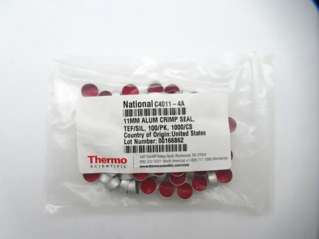 Thermo Scientific C4011-4A PTFE/Silicone Septa; Silver Aluminum Seal 11 mm NEW