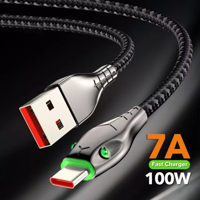 USB Type A to Type C Cable 7A 100W Fast Charge Braided Lead 3M 2M For Samsung