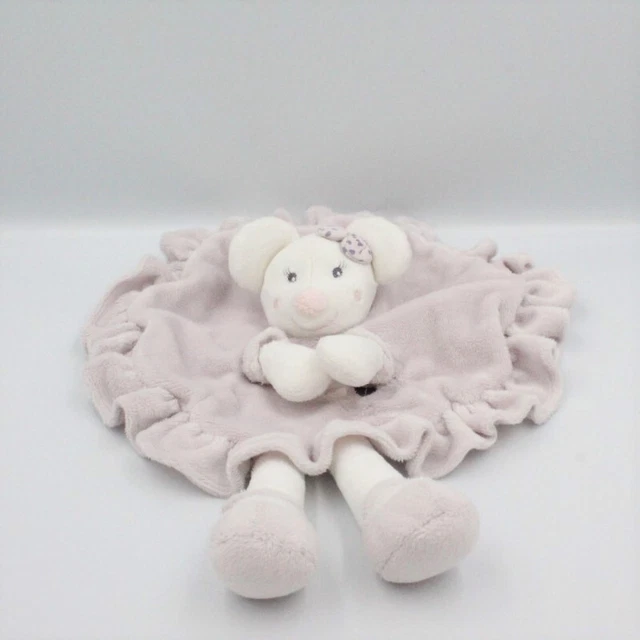 Doudou plat rond souris blanche mauve KIMBALOO - 22164