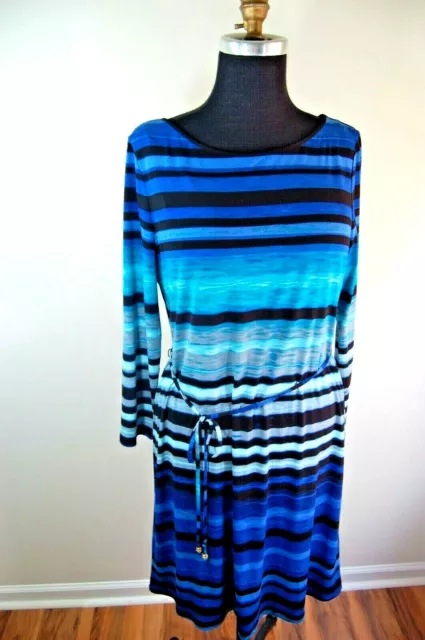 Ivanka Trump Stretch Dress Sz L Self Belt Striped NWOT