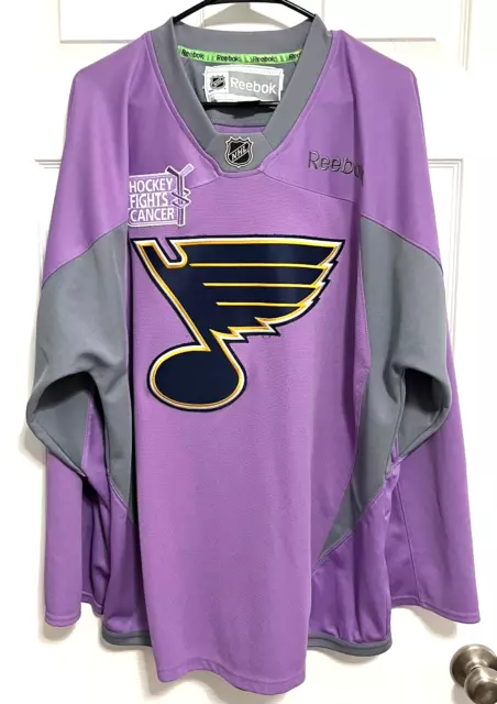 ST LOUIS BLUES Adult Purple "Hockey Fights Cancer" Patch NHL Jersey L Reebok