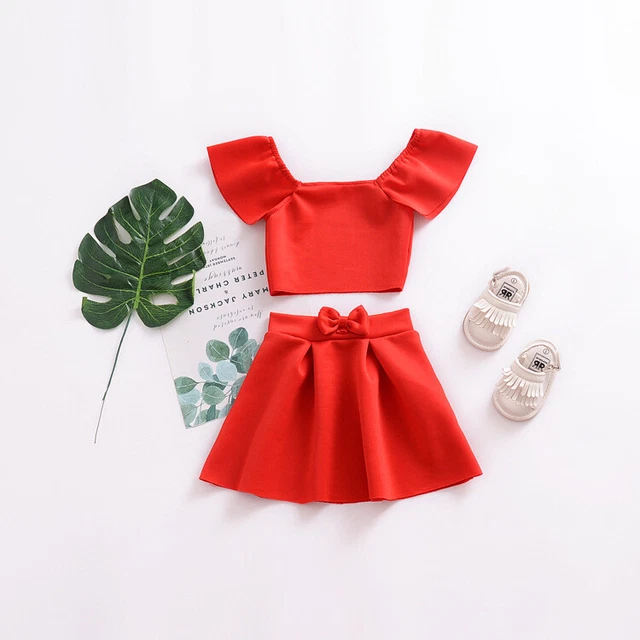 UK 2PCS Set Toddler Kids Baby Girls T-shirt Tops+Skirt Dress Outfits Clothes New