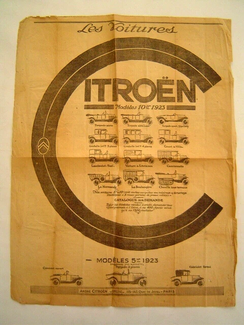 PUBLICITE PRESSE AD AUTOMOBILE ancienne 1923 : VOITURES CITROEN TORPEDO CHENILLE