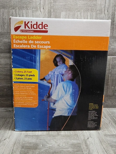 Escalera de escape Kidde Fire, 3 pisos, 25 pies de largo, 1.000 lb Capacidad de carga NUEVA