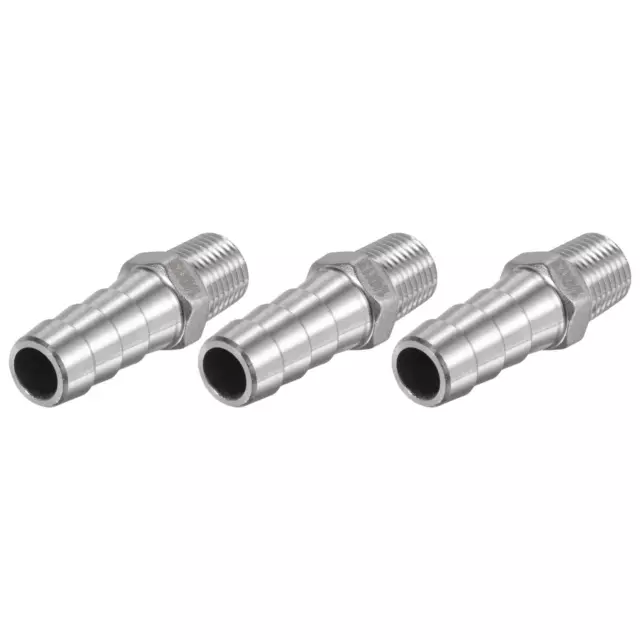 3pcs Hose Barb Fitting 13mm OD 1/4PT Male Thread Stainless Steel Pipe Connector