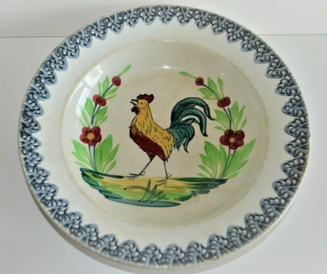 ANCIEN GRAND PLAT ROND céramique LONGWY décor AU COQ CHANTANT collection déco