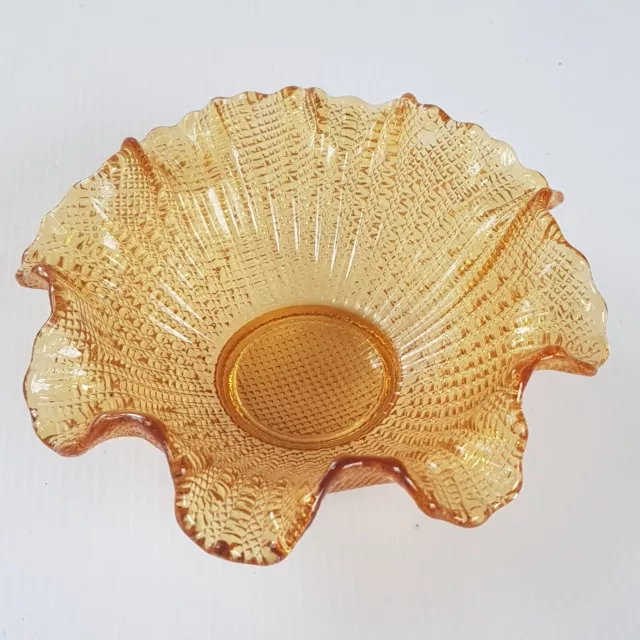 Vintage Amber Depression Glass Art Deco Fluted Diamond Pattern Bowl