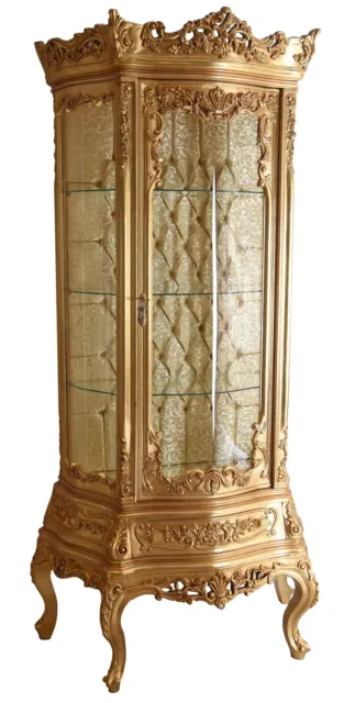 Antik Vitrine Gold Prunkvitrine Regal Barock Regalschrank verglast Barockschrank