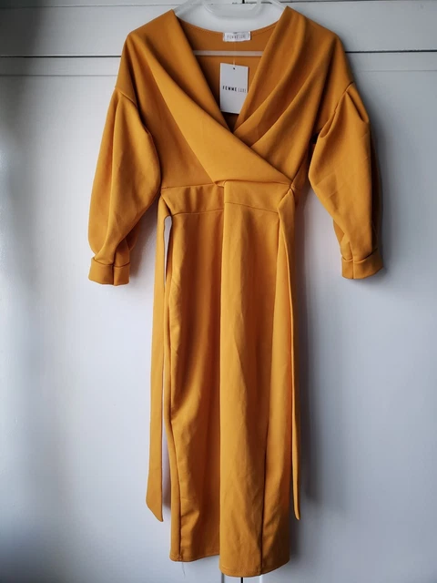 FEMME LUXE Dress Womens 10 Gold Orange Bodycon Twisted Waist Ladies