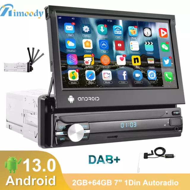 Mit DAB+ Autoradio 1 DIN 7 Zoll Android 13 GPS Navi WiFi USB Bluetooth FM 2+64GB