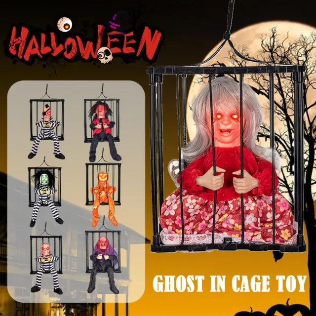 Cage Ghost Halloween Hanging Decor Yelling Scary Animated Ghost T Prisoner R7Q1