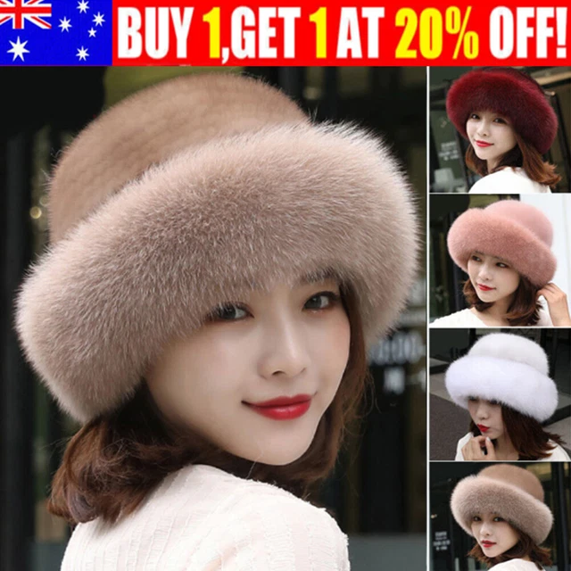 WOMEN'S WINTER WARM Fluffy Faux Fur Trimmed Hat Outdoor Ear Warm Caps ...