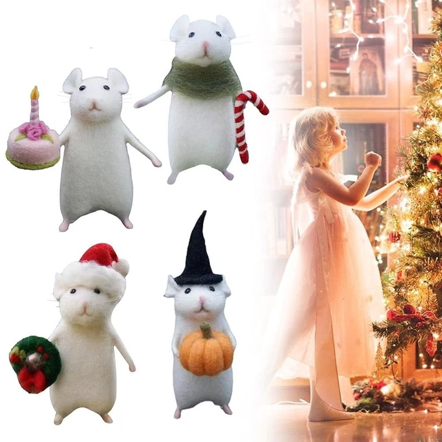 Handmade Wool Felt Mouse Mouse with Xmas Hat Christmas Mouse Ornament