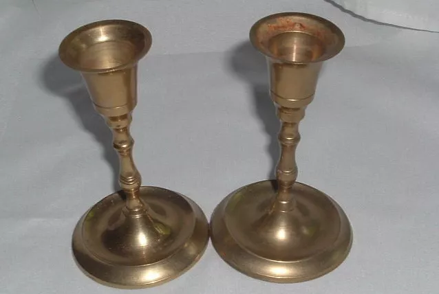 Vintage Brass Metal Candle Stick Holders Pair