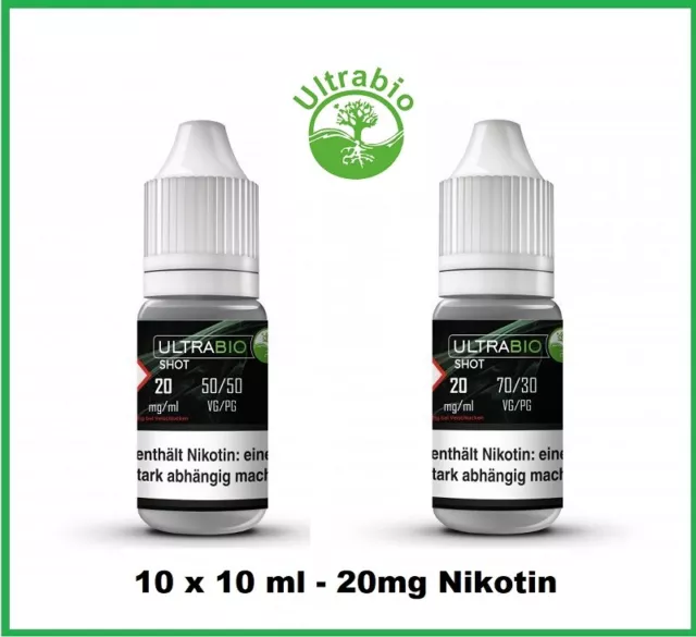 10 x Nikotin Shot ULTRABIO 50/50 70/30 PG/VG 20 mg Base Nicshot E-Liquid