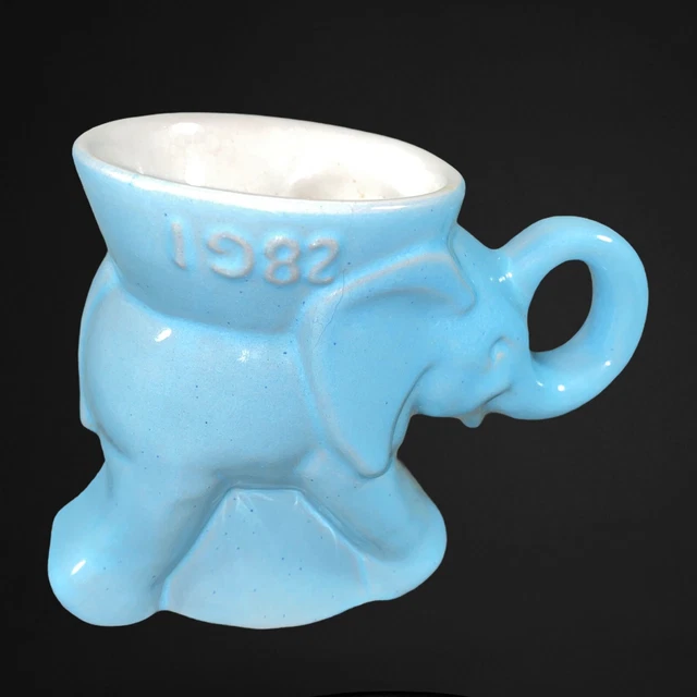 Vintage Frankoma Gop Blue Elephant Planter 1982 4”T 5”W Vibrant Blue 2