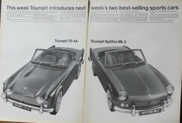 Triumph Spitfire Mk 2 & Triumph TR-4A Ad Magazine Print Automobile