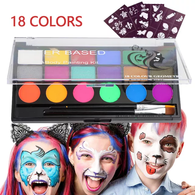 18Color Non Toxic Face & Body Paint Make Up Palette Kit Water Based Oil Painting