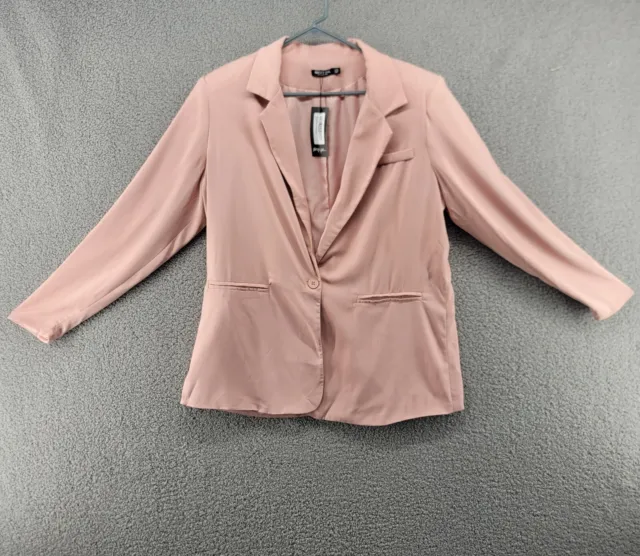 New Nasty Gal Womens Long Sleeve one Button Blazer, Size 10 rose pink