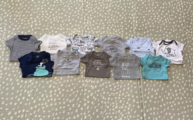 Lot of 11 Infant Baby Boy 3 Month One Piece Body Suits Carters, 100% Cotton