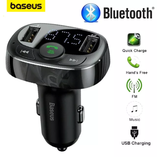 Baseus Bluetooth FM Transmitter Handsfree 2*USB Charger Car Kit Radio Adapter UK